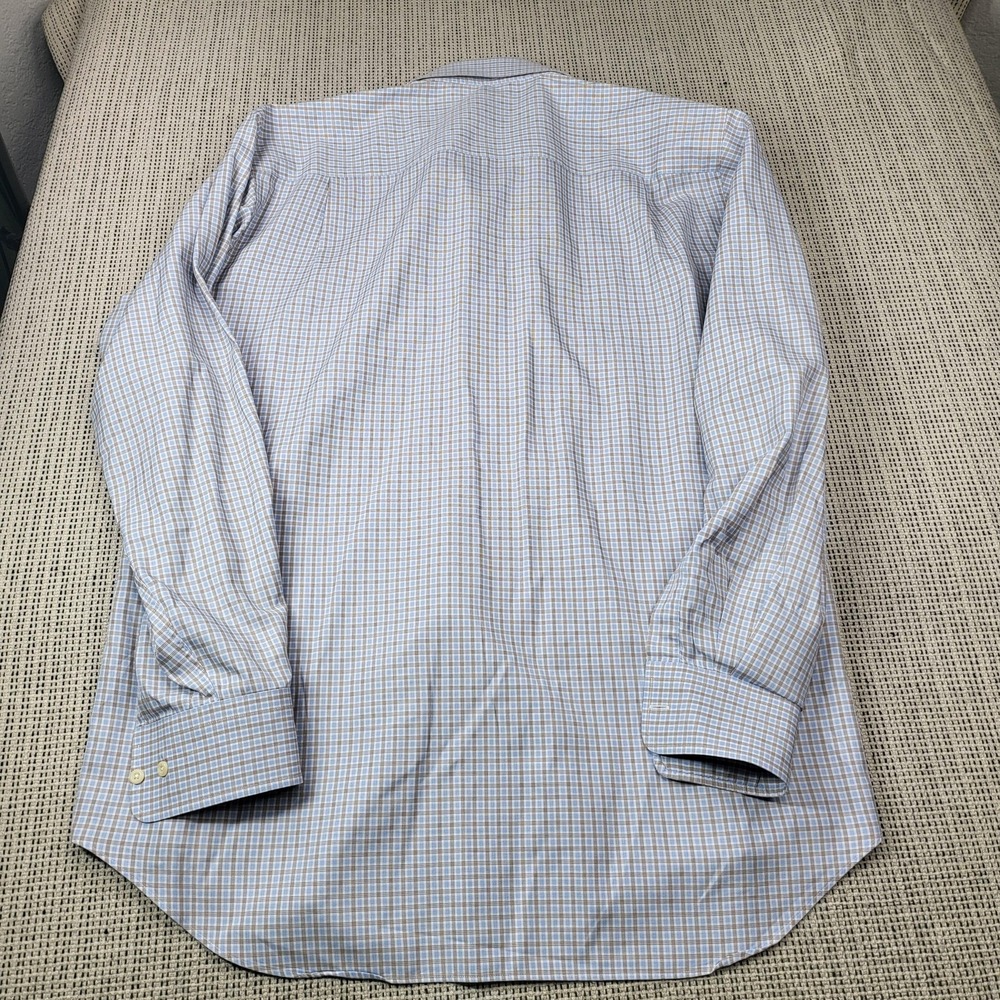 David Donahue Shirt Mens 16 34/35 Blue Check Classic Fit Dress Long Sleeve - Picture 6 of 7